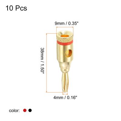 Banana Plug Jack Connector One Screw Type 4mm Gold-Plated Copper Red Black 10Pcs - Red, White