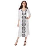 Plus Size Women's Embroidered Long Dress by Roaman's in White Black Medallion Embroidery (Size 34/36)