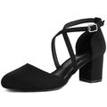 Greatonu Womens Court Shoes Mid Heel Chunky Dress Sandals Ladies Ankle Strap Wedding Party Pumps Black Size 7