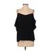 BP. Sleeveless Blouse: V Neck Covered Shoulder Black Print Tops - Women's Size Small