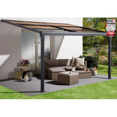 Terrassendach KONIFERA, grau (anthrazit), B:400cm T:300cm, Aluminium, Polycarbonat (PC), Polyvinylchlorid (PVC), Terrassenüberdachungen, BxT: 400x300 cm, Topseller Image
