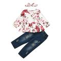 NKOOGH Girls Clothes Size 10 12 Baby Clothes Boy Toddler Kids Child Baby Girls Long Sleeve Floral Print Tops Blouse Ripped Jeans Pant Trousers With Headbands Outfits Set 3Pcs