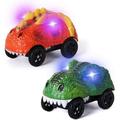 Enkey Dinosaur Electric Track Car Dinosaur Car Track Car Replacement Only LED Light Up Dinosaur Cars Compatible with Most Tracks (2 Pack)