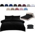 TheWhiteWater King Size Bed Duvet Cover Set - 3 in 1 King Bedding Set - Duvet Cover + Fitted Sheet + 2 Matching Pillowcases - Natural Cotton + Virgin Polyester - Seersucker (Black - King, 3in1)
