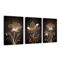 Vintage Canvas Wall Art 3 Panels Elegant Brown Flowers Artwork Contemporary Floral Pictures Minimalism Abstract Prints for Bedroom Bathroom Living Room Wall Decor Framed and Stretched (Size3)