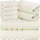Utopia Towels 8-Piece Luxury Towel Set, 2 Bath Towels, 2 Hand Towels, and 4 Wash Cloths, 600 GSM 100% Ring Spun Cotton Highly Absorbent Viscose Stripe Towels Ideal for Everyday use (Ivory)