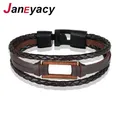 Janeyacy – Bracelet rectangulaire en cuir et bois pour homme et femme accessoire de marque Vintage