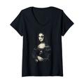 Damen Heavy-Metal Gothic Mona Lisa Lustiger Punkrock Deathmetal T-Shirt mit V-Ausschnitt