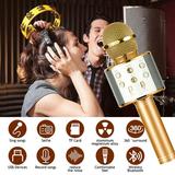 Wireless Bluetooth Karaoke Microphone for Kids Adult Singing Portable Handheld Karaoke Machine Speaker with Record Function (Gold)