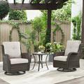 Red Barrel Studio® Addre Outdoor 3 Pieces Patio Furniture Set, Wicker Rattan Rocking Chair & End Table w/ cushions Wicker/Rattan in Brown | Wayfair