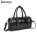 JIEROTYX-Sac à Main Noir Clouté à Double Tête de Mort Sacoche de Voyage à Rivet de Personnalité