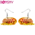 Bonsny-Boucles d'oreilles en acrylique Delicious Hot Dog pour femmes bijoux fantaisie pour filles