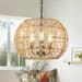 Depuley Chandelier Rustic Rattan Basket Woven Hemp Rope Pendant Light Coastal Light Fixture 4-Light Farmhouse Wicker Hanging Lighting for Dining Table Kitchen Island Bedroom