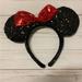 Disney Accessories | Disney Minnie Mouse Black Red Ears Sequined Headband From Disneyland | Color: Black/Red | Size: Osg