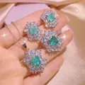 Paraípa – ensemble de bijoux exquis boucles d'oreilles carrées bague en Zircon à fleurs trois