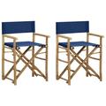 Bay Isle Home™ Folding Director's Chairs Outdoor Camping Chair Bamboo & Fabric Solid Wood in Blue/Brown | 30 H in | Wayfair