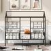 Metal House Bed Frame with Slatted Support, Twin/Full Size Bed for Kids