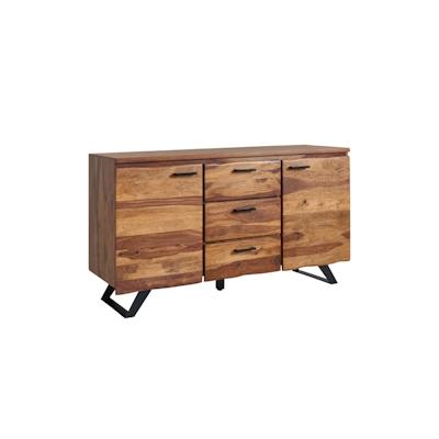 Wohnling Sideboard Sheesham Massivholz / Metall mit Baumkante : Größe - 148 x 71 x 49 cm