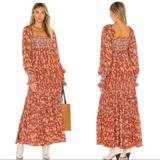 Free People Dresses | Free People Dress Sweet Escape Puff Sleeve Smocked Maxi Dress - Size M - Nwt | Color: Orange | Size: M