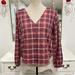 Madewell Tops | Madewell Plaid Button Down Blouse Sz S V-Neck Boho Office Casual Nwt Cotton | Color: Pink/Red | Size: S