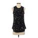 Apt. 9 Sleeveless Blouse: Crew Neck Covered Shoulder Black Floral Tops - Women's Size X-Small