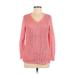 Croft & Barrow Pullover Sweater: Pink Color Block Tops - Women's Size Medium