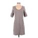 Love, Hanna Casual Dress - Shift: Gray Stripes Dresses - Women's Size Small