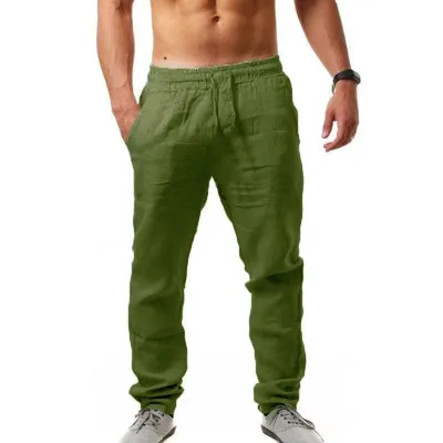2020 nouveau pantalon en lin coton homme été respirant solide document lin fjFitness Streetwear