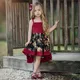 Robe d'été à bretelles pour petites filles tenue de princesse à imprimé floral rouge vêtements de