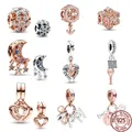 Perles de charme en argent regardé 925 plaquées or rose cœurs ajustables liés pendentifs fendus