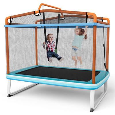 Costway 6 Feet Rectangle Trampoline with Swing Horizontal Bar and Safety Net-Orange