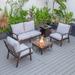 LeisureMod Walbrooke Modern Patio Conversation Set With Fire Pit Table