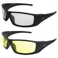 Alpha Omega 2 Motorcycle Sunglasses Sports Riding Safety Glasses Z87.1 for Men or Women 2 Pairs Black Frame w/ Yellow & Photochromic Clear to Smoke Lenses