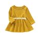 JDEFEG Girls Dress with Ruffles Toddle Kids Baby Girls Long Sleeve Cute Tight Waist Cotton Princess Dress Outfits Clothes Girls Skater Dress 7 Cotton Yellow 24M