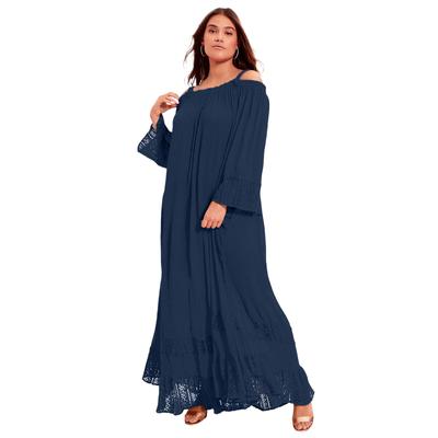 Plus Size Women's Off-The-Shoulder Sundrop Maxi Dress by June+Vie in Navy (Size 14/16)