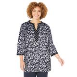 Plus Size Women's Liz&Me® Mixed Print Colorblock Tunic by Liz&Me in Black Floral Dot (Size 2X)