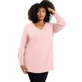 Plus Size Women's V-Neck French Terry Sweatshirt by June+Vie in Soft Blush Tie Dye Bouquet (Size 14/16)