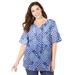 Plus Size Women's Seasonless Gauze Peasant Top by Catherines in Dark Sapphire Patchwork (Size 4X)