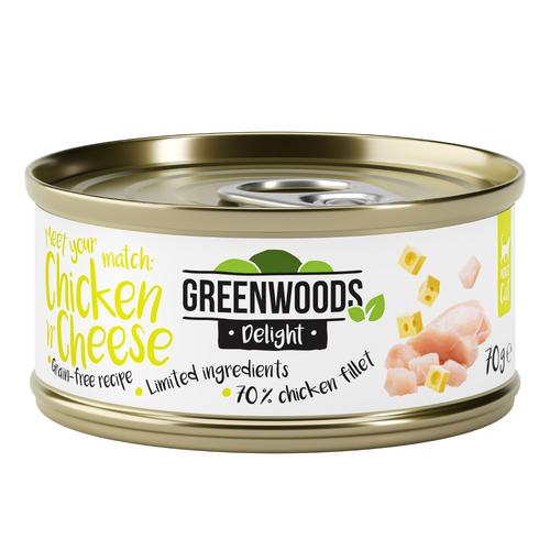 48x 70g Delight Hühnerfilet mit Käse Greenwoods Nassfutter für Katzen