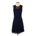 Maurices Casual Dress - A-Line Crew Neck Sleeveless: Blue Print Dresses - Women's Size 5