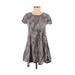 Silence and Noise Casual Dress - A-Line Scoop Neck Short sleeves: Gray Dresses - Women's Size Small