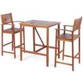 Costway 3 Pieces Acacia Wood Patio Bar Set with Sunflower Patterned Backrest