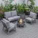 LeisureMod Walbrooke Modern Patio Conversation Set With Fire Pit Table