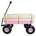 Clearance! Beach Wagons for Kids Children Outdoor Wagon All Terrain Pulling with Removable Wooden Railing and Air Tires Toy Wagons for kids to Pull Garden Wagon for Camping Pink