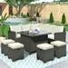 KCIVSOU Patio Furniture Set 8 Piece Outdoor Conversation Set Dining Table Chair with Ottoman Cushions