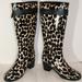 Kate Spade Shoes | Kate Spade New York Rubber Knee High Rain Boots Black/Tan Animal Print Sz 9 | Color: Black/Tan | Size: 9