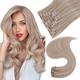 Easyouth Blonde Clip in Extensions Real Hair Double Weft Clip in Hair Extensions Ash Blonde Highlight Clip in Human Hair Extensions Remy 7Pcs 70g 14 Inch