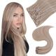 Easyouth Blonde Clip in Extensions Real Hair Double Weft Clip in Hair Extensions Ash Blonde Highlight Clip in Human Hair Extensions Remy 7Pcs 70g 14 Inch