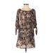 Auditions Casual Dress - Shift Boatneck 3/4 sleeves: Brown Animal Print Dresses - Women's Size Small - Print Wash