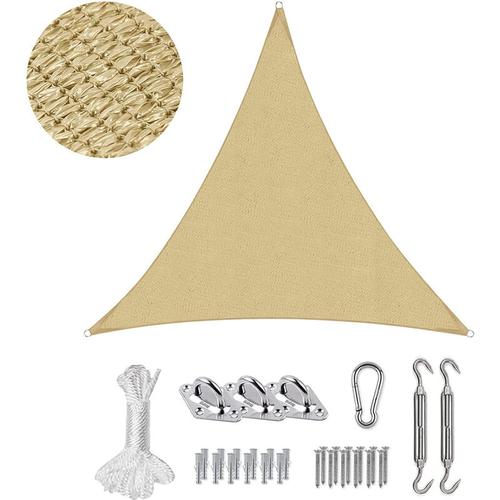 Sonnensegel dreieckig Schattensegel mit Befestigungsset Sonnensegel Zubehör, 3,6 x 3,6 x 3,6m, Sand